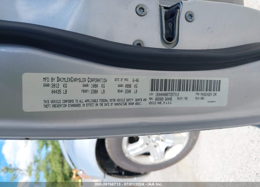 2007 DODGE CALIBER SXT VIN: 1B3HB48B87D557012
