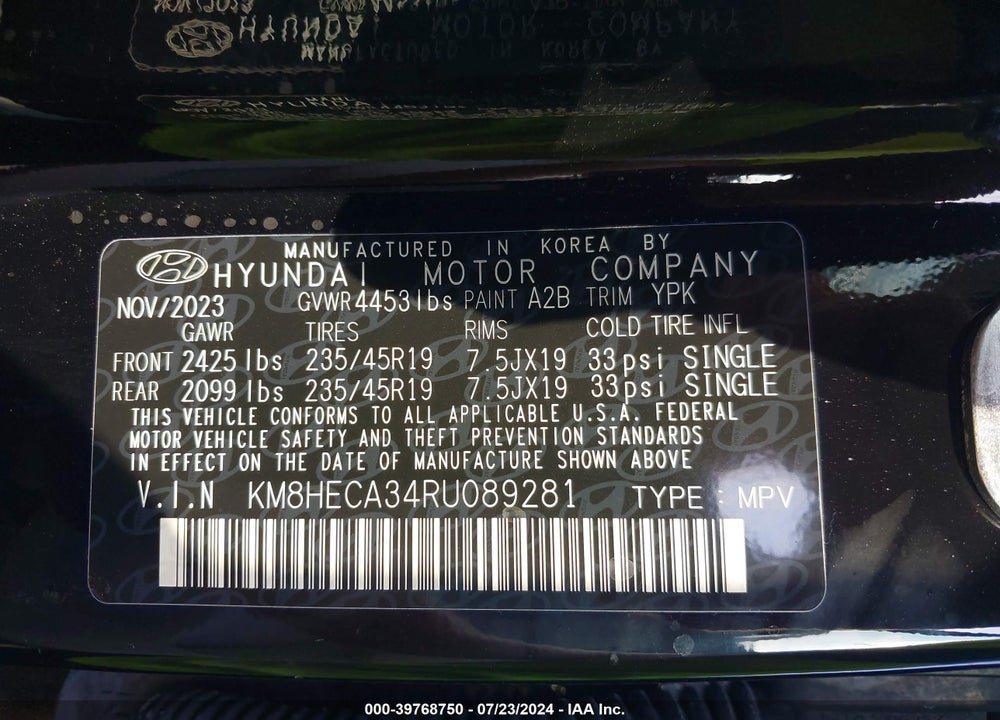 2024 HYUNDAI KONA LIMITED VIN: KM8HECA34RU089281
