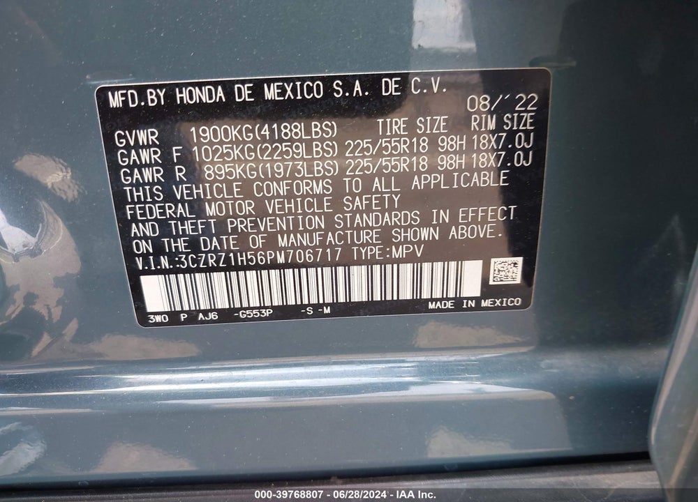 2023 HONDA HR-V 2WD SPORT VIN: 3CZRZ1H56PM706717