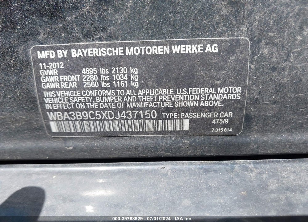 2013 BMW 335I XDRIVE VIN: WBA3B9C5XDJ437150