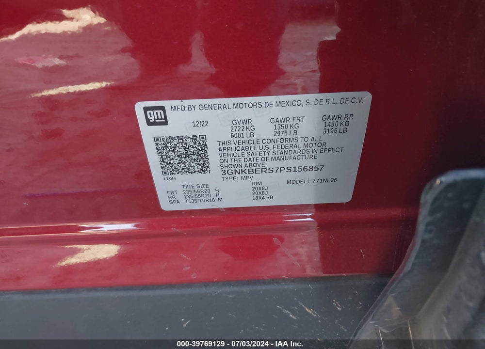 2023 CHEVROLET BLAZER FWD RS VIN: 3GNKBERS7PS156857