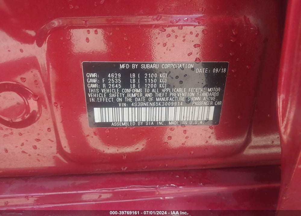 2019 SUBARU LEGACY 3.6R LIMITED VIN: 4S3BNEN65K3009914