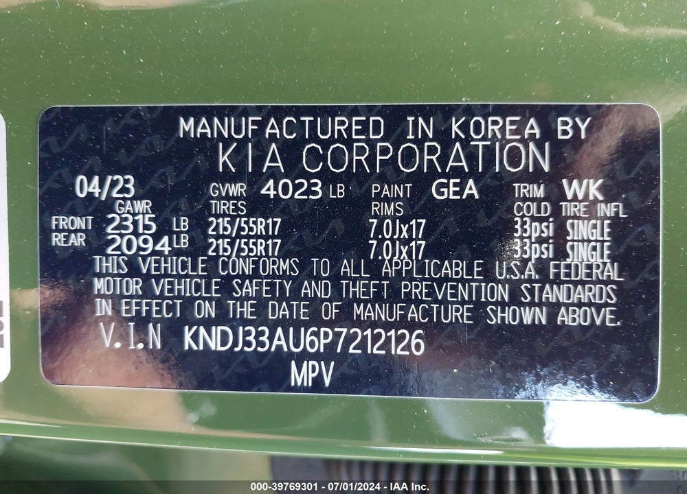 2023 KIA SOUL EX VIN: KNDJ33AU6P7212126