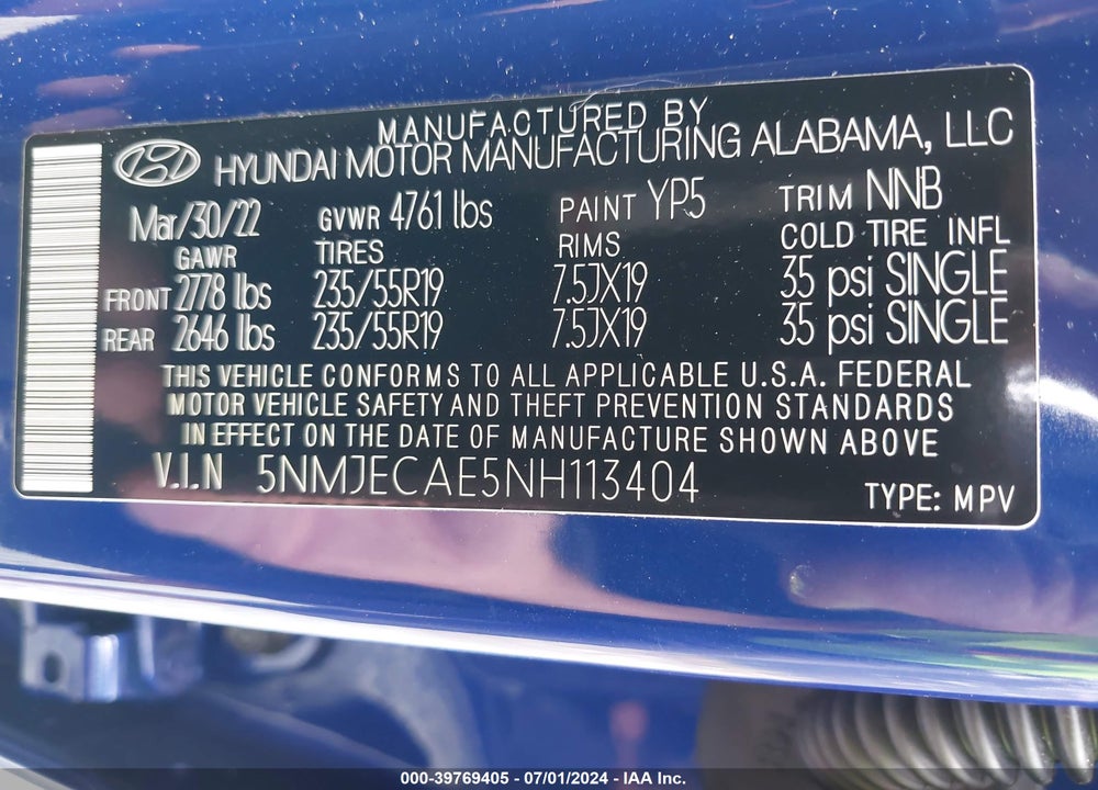2022 HYUNDAI TUCSON LIMITED VIN: 5NMJECAE5NH113404