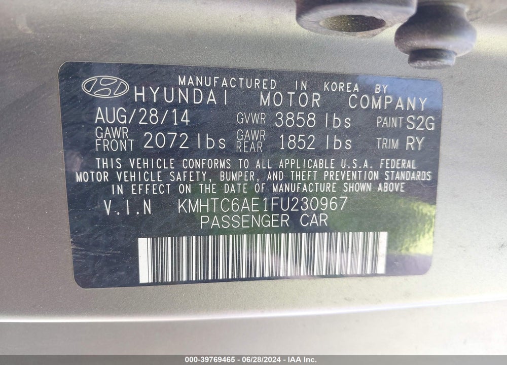 2015 HYUNDAI VELOSTER TURBO VIN: KMHTC6AE1FU230967