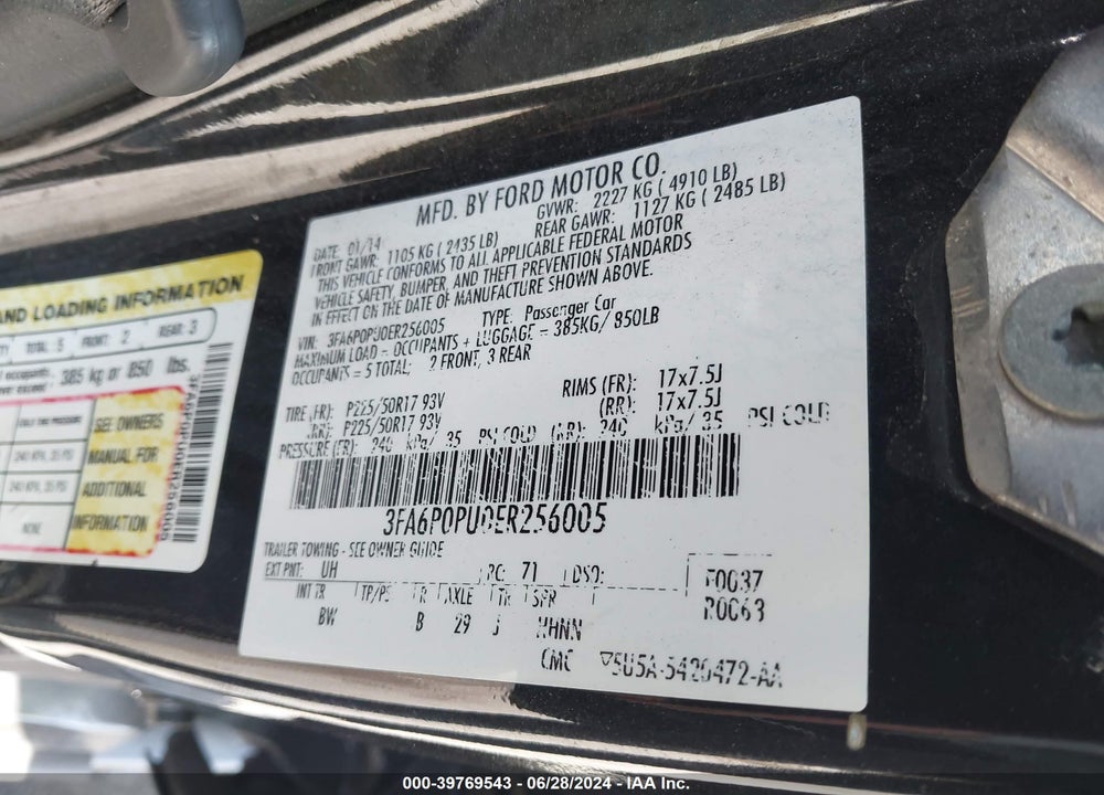 2014 FORD FUSION ENERGI SE LUXURY VIN: 3FA6P0PU0ER256005