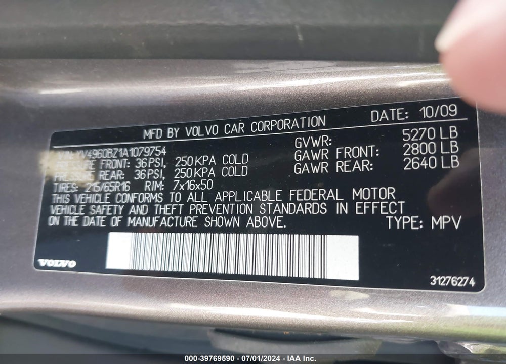 2010 VOLVO XC70 3.2 VIN: YV4960BZ1A1079754