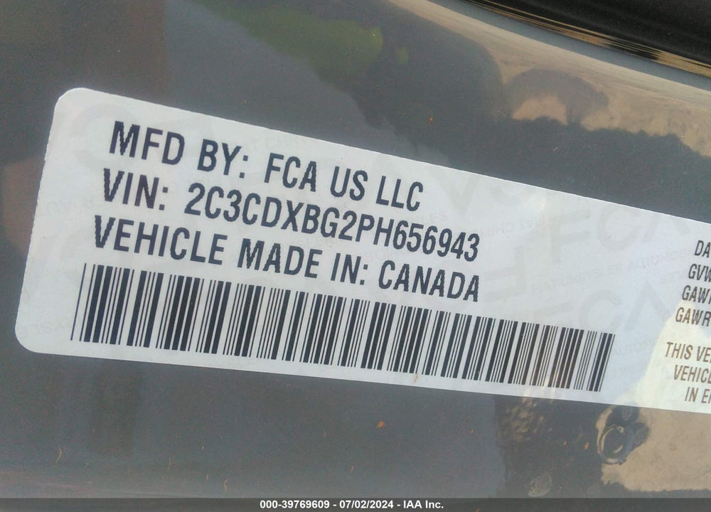 2023 DODGE CHARGER SXT VIN: 2C3CDXBG2PH656943