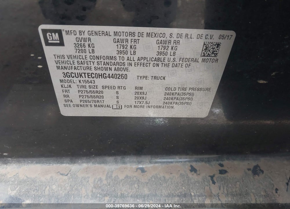 2017 CHEVROLET SILVERADO 1500 HIGH COUNTRY VIN: 3GCUKTEC0HG440260