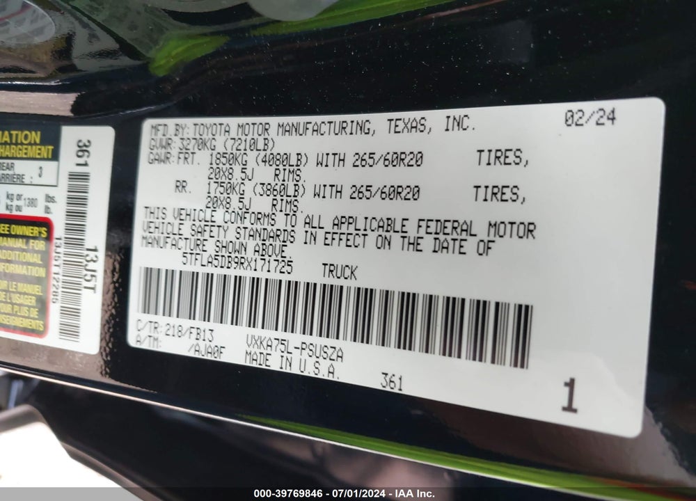 2024 TOYOTA TUNDRA SR5 VIN: 5TFLA5DB9RX171725