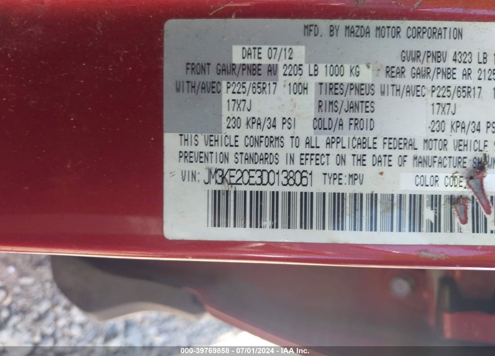 2013 MAZDA CX-5 VIN: JM3KE2CE3D0138061