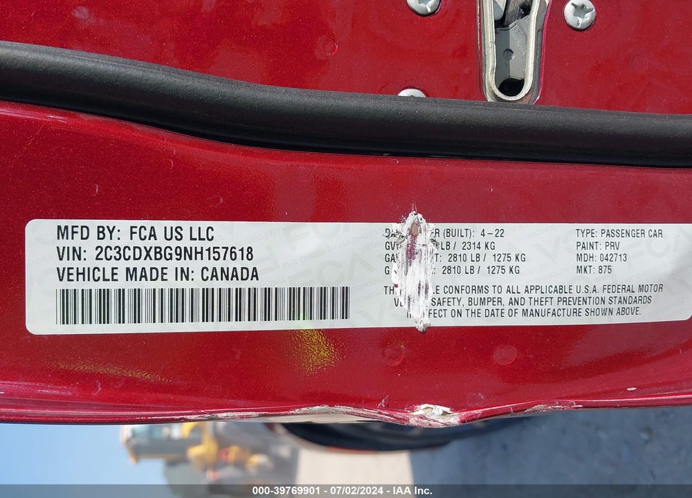 2022 DODGE CHARGER SXT RWD VIN: 2C3CDXBG9NH157618