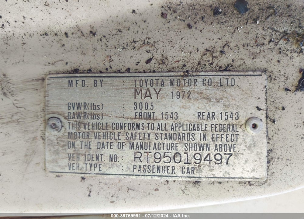 1972 TOYOTA CORONA VIN: RT95009798
