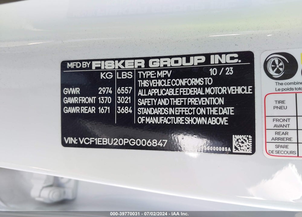 2023 FISKER OCEAN EXTREME VIN: VCF1EBU20PG006847