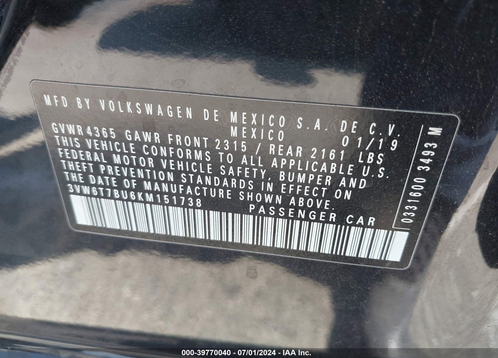2019 VOLKSWAGEN JETTA GLI 2.0T 35TH ANNIVERSARY EDITION/2.0T AUTOBAHN/2.0T S VIN: 3VW6T7BU6KM151738