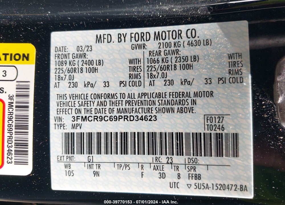 2023 FORD BRONCO SPORT OUTER BANKS VIN: 3FMCR9C69PRD34623