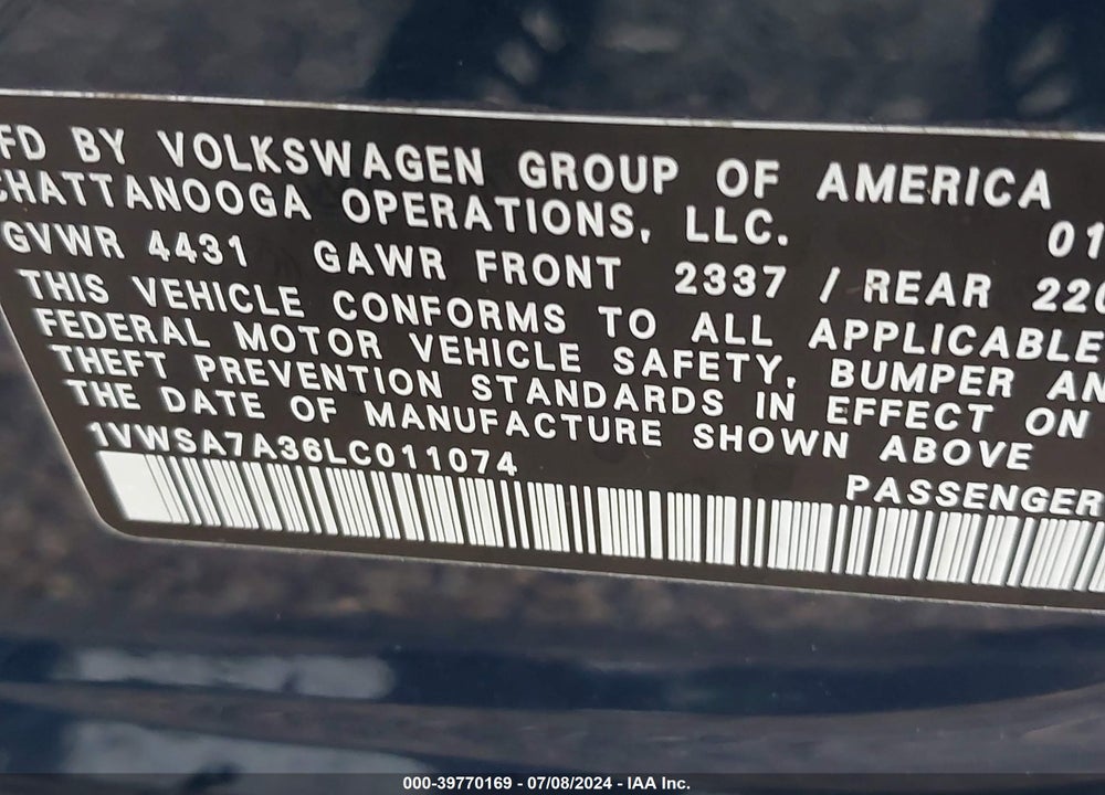 2020 VOLKSWAGEN PASSAT 2.0T SE VIN: 1VWSA7A36LC011074