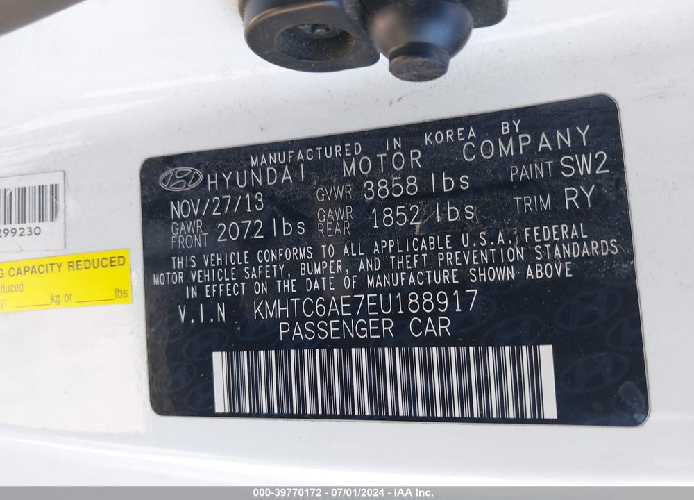 2014 HYUNDAI VELOSTER TURBO W/BLACK VIN: KMHTC6AE7EU188917