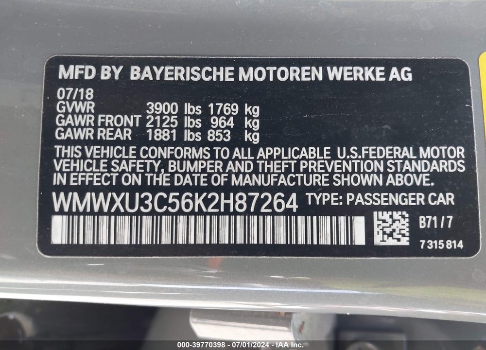 2019 MINI HARDTOP COOPER S VIN: WMWXU3C56K2H87264