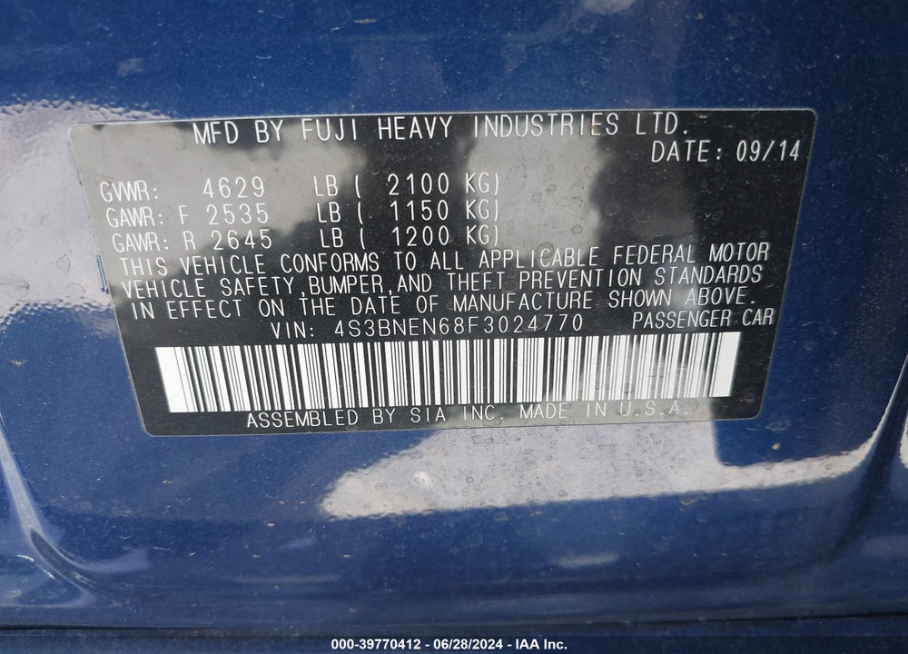 2015 SUBARU LEGACY 3.6R LIMITED VIN: 4S3BNEN68F3024770