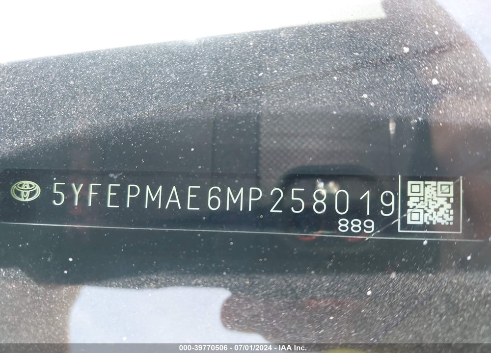 2021 TOYOTA COROLLA VIN: 5YFEPMAE6MP258019