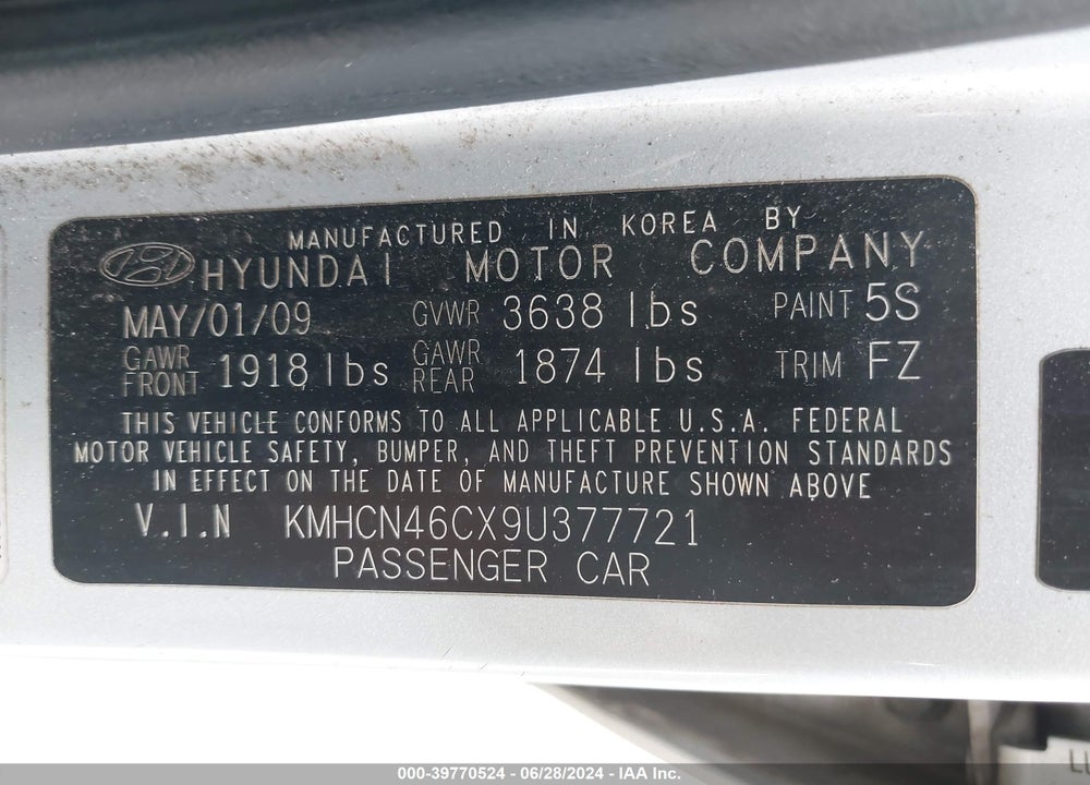 2009 HYUNDAI ACCENT GLS VIN: KMHCN46CX9U377721