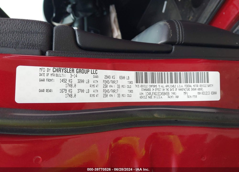 2014 JEEP GRAND CHEROKEE LAREDO VIN: 1C4RJFAG1EC458459
