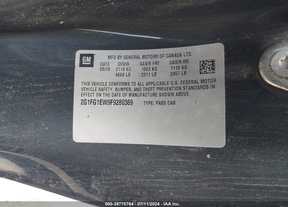 2015 CHEVROLET CAMARO 1SS VIN: 2G1FG1EW9F9280369