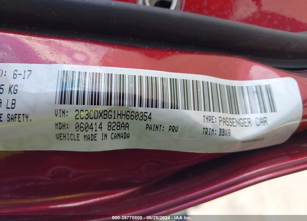 2017 DODGE CHARGER SE RWD VIN: 2C3CDXBG1HH660354