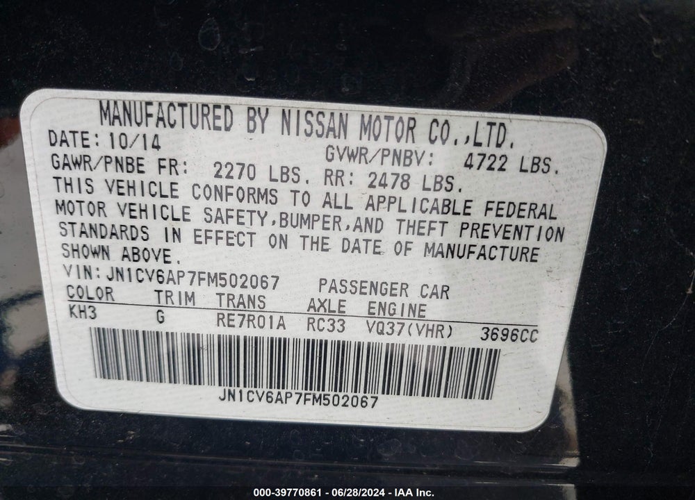 2015 INFINITI Q40 VIN: JN1CV6AP7FM502067