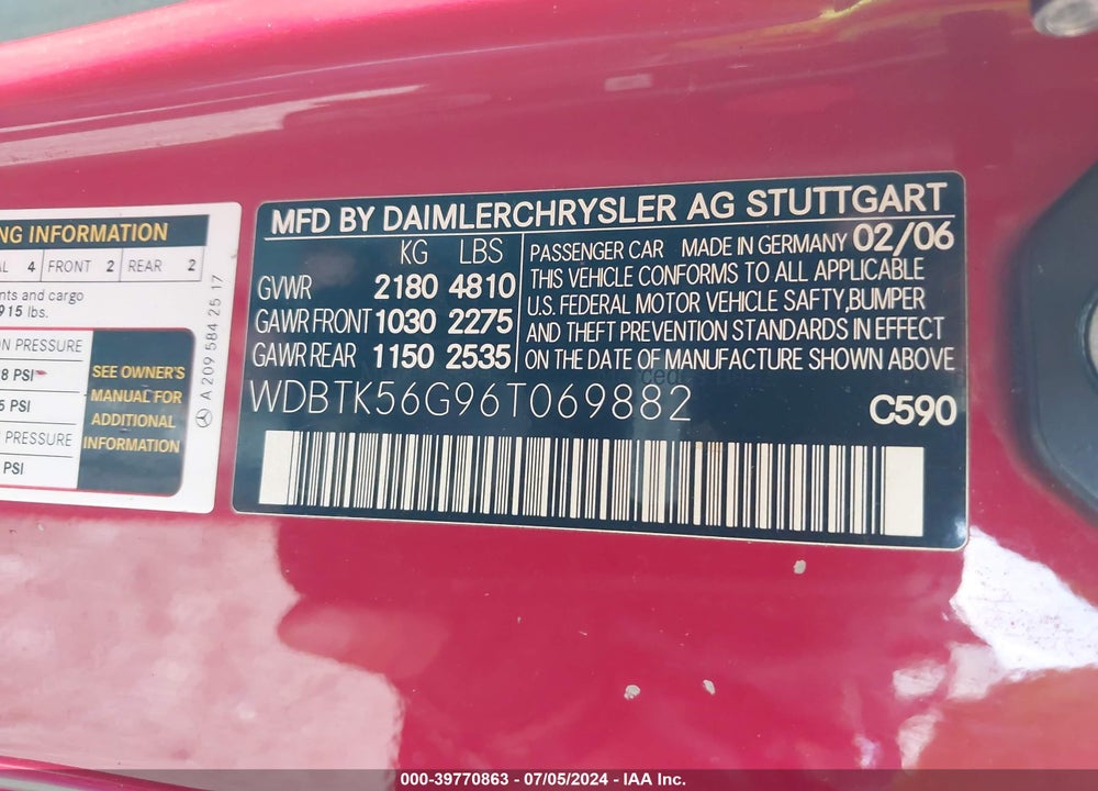 2006 MERCEDES-BENZ CLK 350 VIN: WDBTK56G96T069882