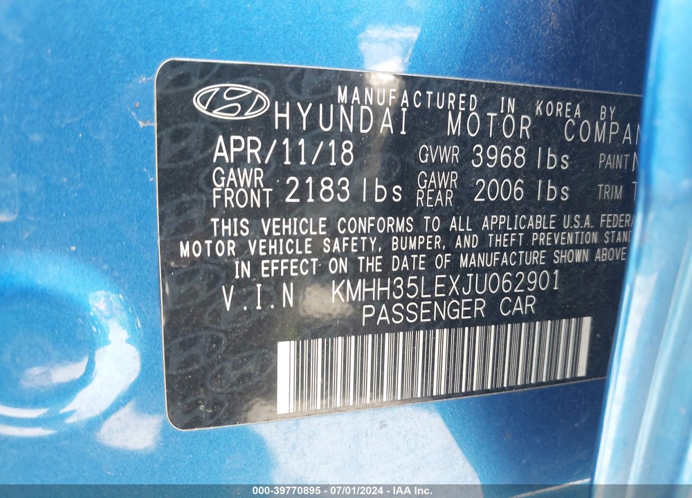 2018 HYUNDAI ELANTRA GT VIN: KMHH35LEXJU062901