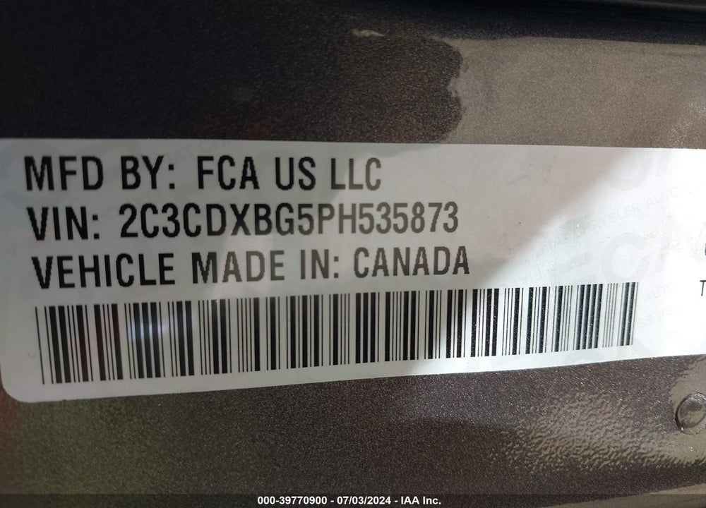 2023 DODGE CHARGER SXT VIN: 2C3CDXBG5PH535873