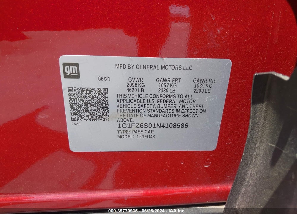 2022 CHEVROLET BOLT EUV FWD PREMIER VIN: 1G1FZ6S01N4108586