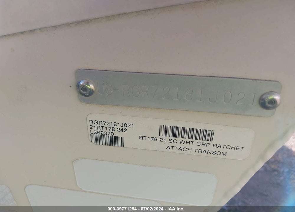 2021 RANGER BOAT VIN: RGR72181J021