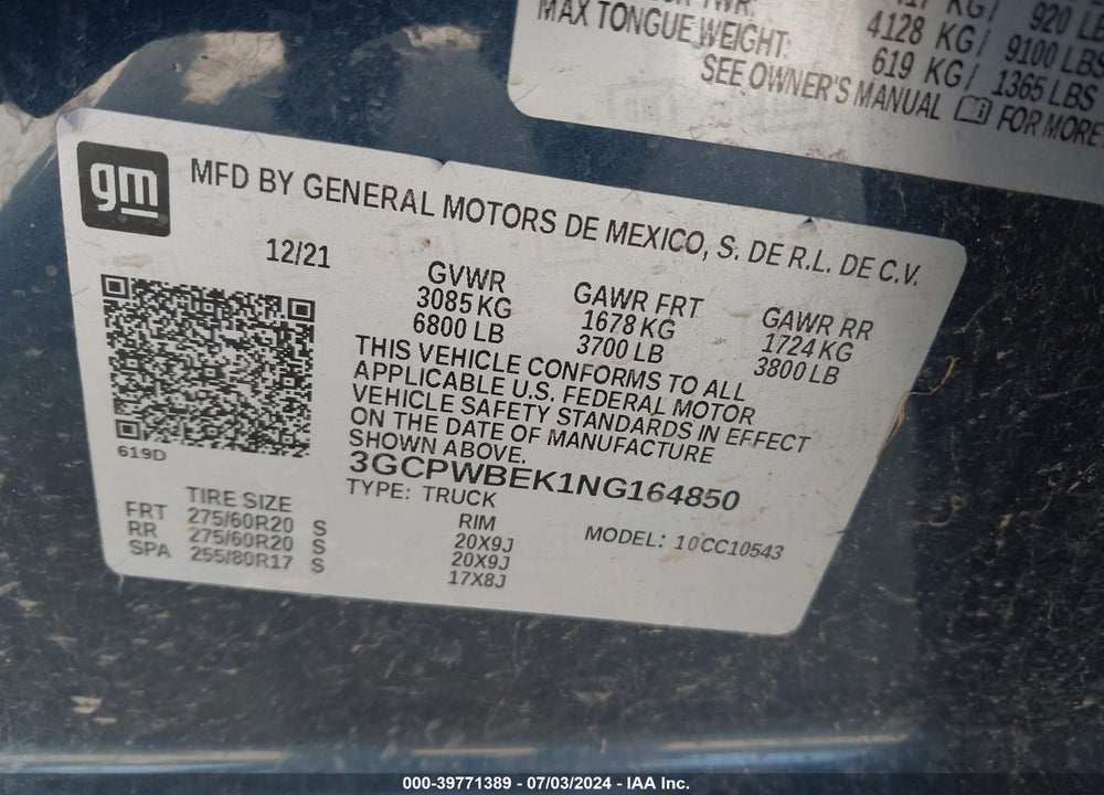 2022 CHEVROLET SILVERADO 1500 LTD 2WD SHORT BED CUSTOM VIN: 3GCPWBEK1NG164850