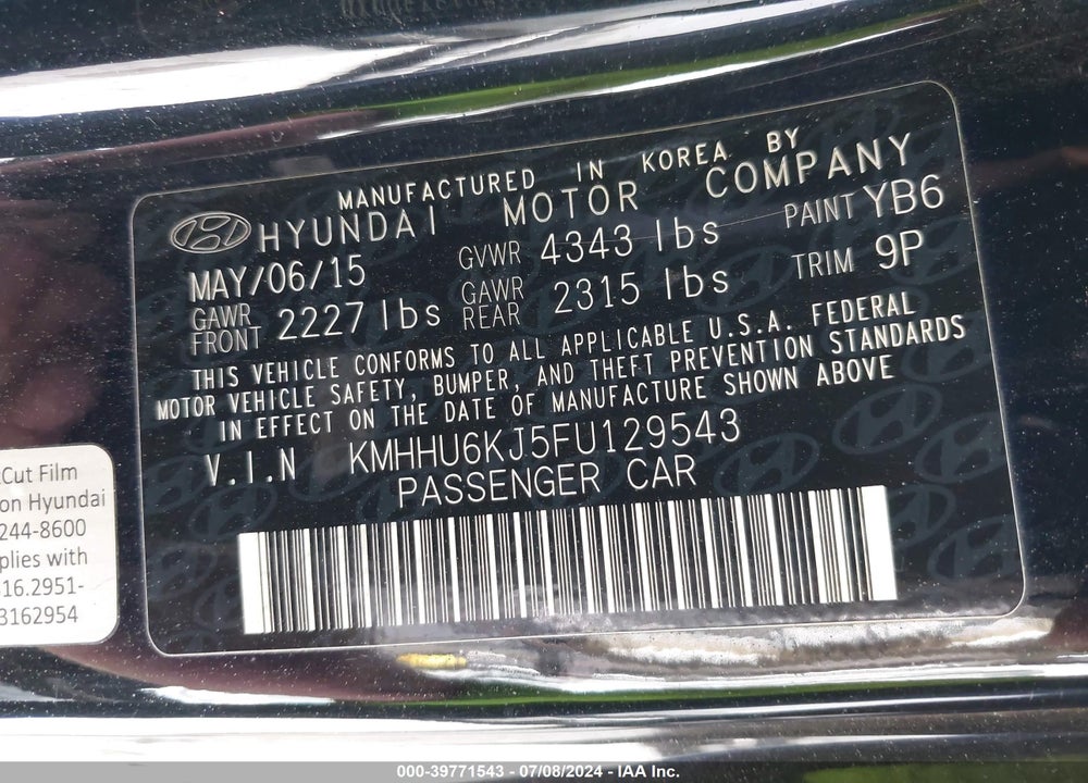 2015 HYUNDAI GENESIS 3.8 ULTIMATE VIN: KMHHU6KJ5FU129543