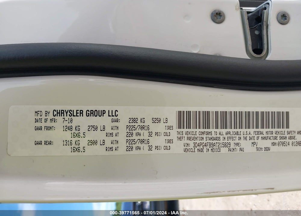 2010 DODGE JOURNEY SE VIN: 3D4PG4FB9AT215829