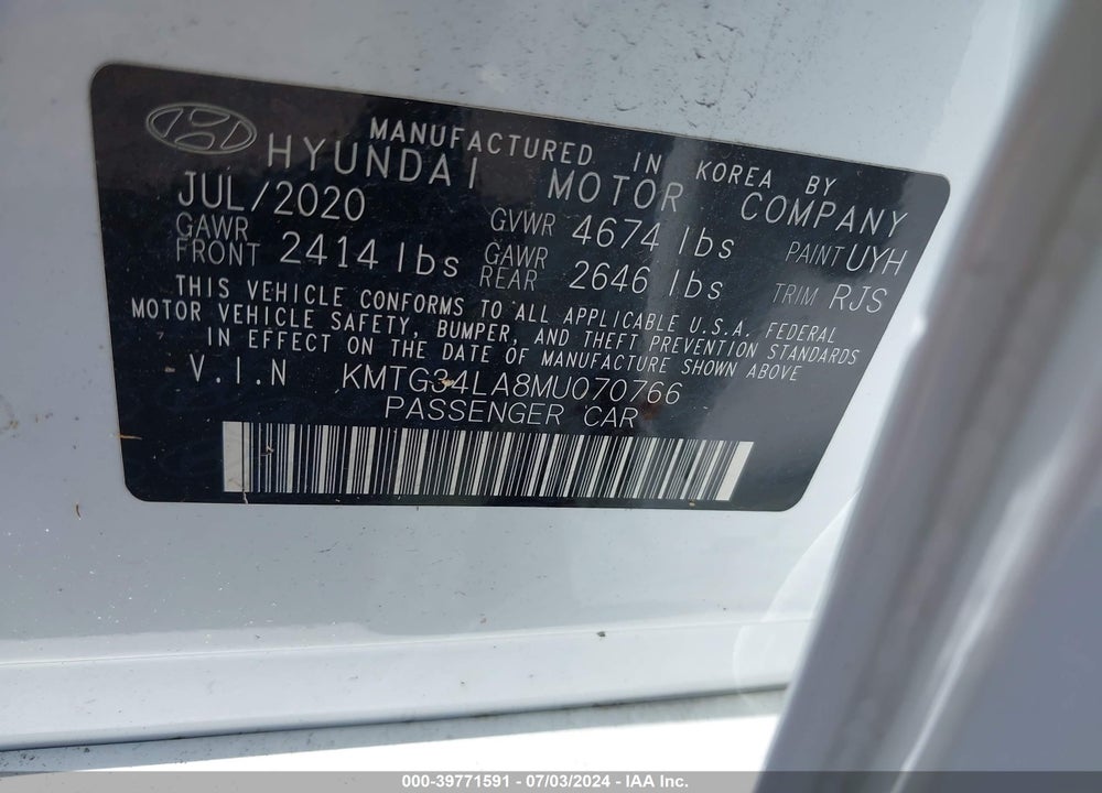 2021 GENESIS G70 2.0T RWD VIN: KMTG34LA8MU070766