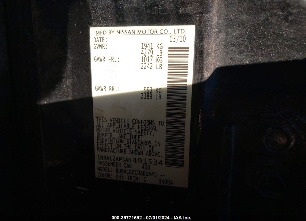 2010 NISSAN ALTIMA 2.5 S VIN: 1N4AL2AP5AN491534