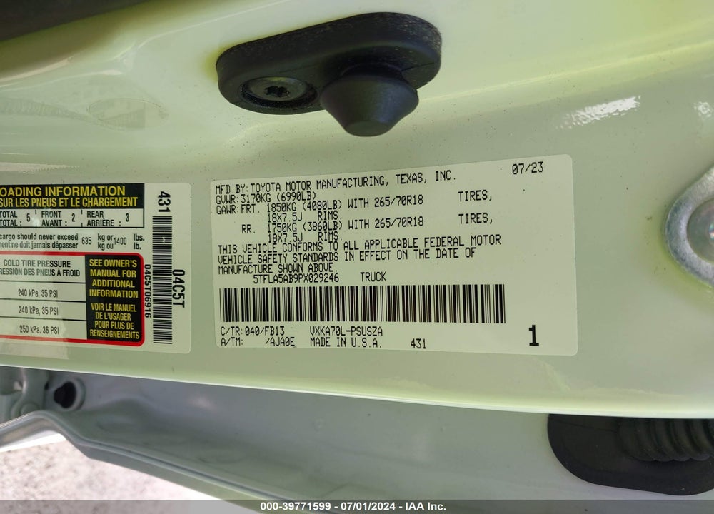 2023 TOYOTA TUNDRA SR5 VIN: 5TFLA5AB9PX029246
