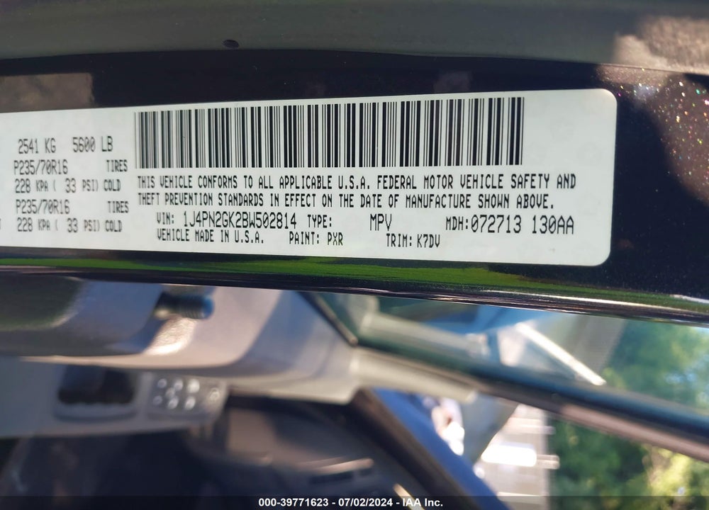 2011 JEEP LIBERTY SPORT VIN: 1J4PN2GK2BW502814