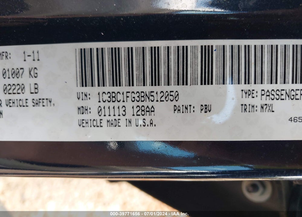 2011 CHRYSLER 200 TOURING VIN: 1C3BC1FG3BN512050