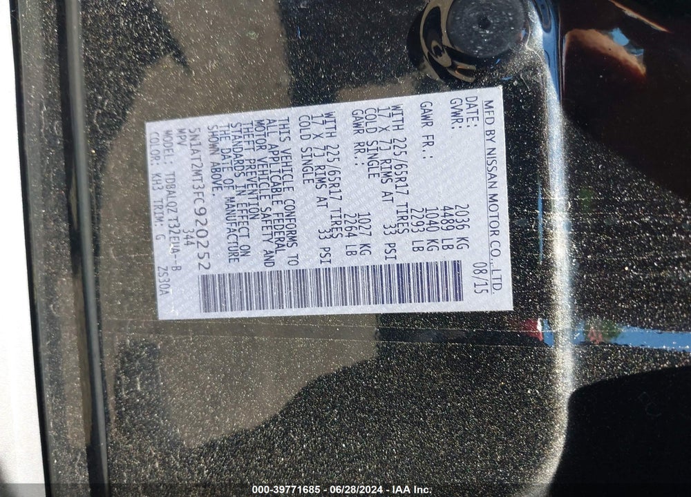 2015 NISSAN ROGUE VIN: 5N1AT2MT3FC920252