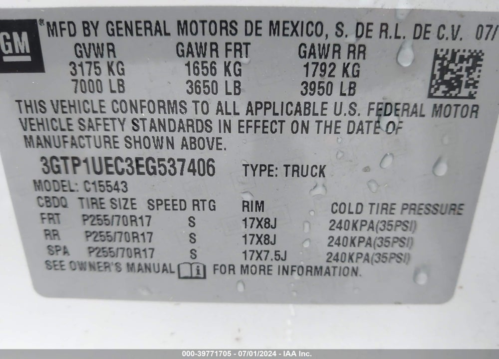 2014 GMC SIERRA 1500 SLE VIN: 3GTP1UEC3EG537406