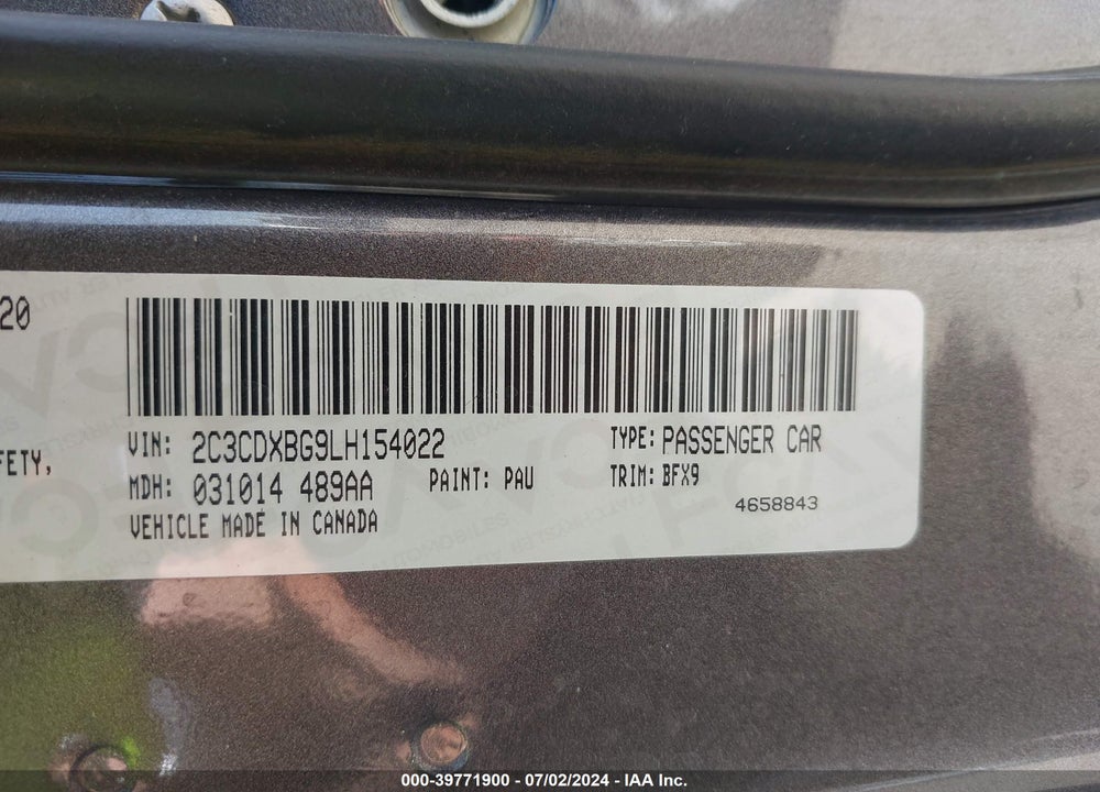 2020 DODGE CHARGER VIN: 2C3CDXBG9LH154022