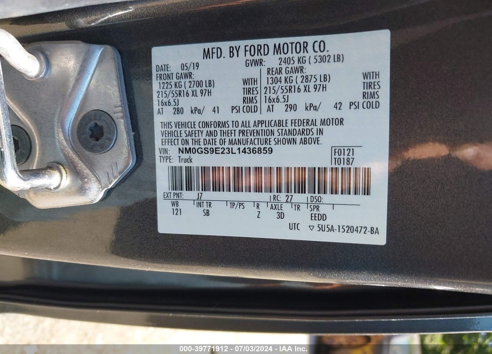 2020 FORD TRANSIT CONNECT XL PASSENGER VIN: NM0GS9E23L1436859