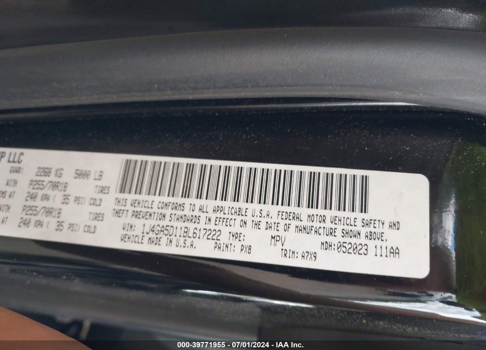 2011 JEEP WRANGLER SAHARA VIN: 1J4GA5D11BL617222