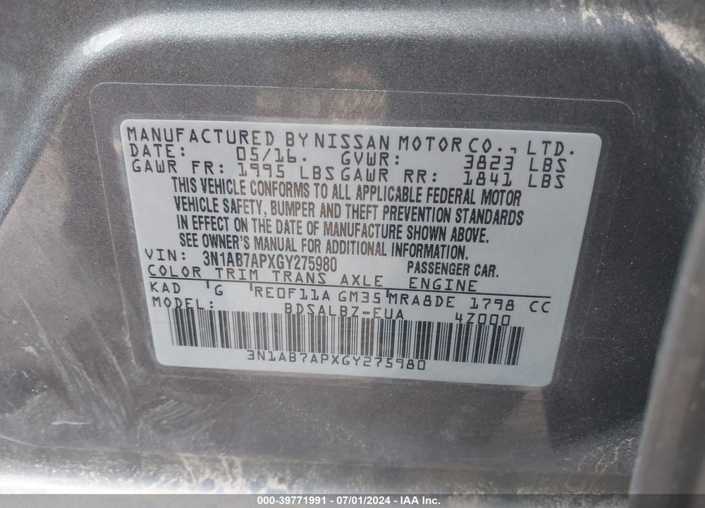 2016 NISSAN SENTRA FE+ S/S/SL/SR/SV VIN: 3N1AB7APXGY275980