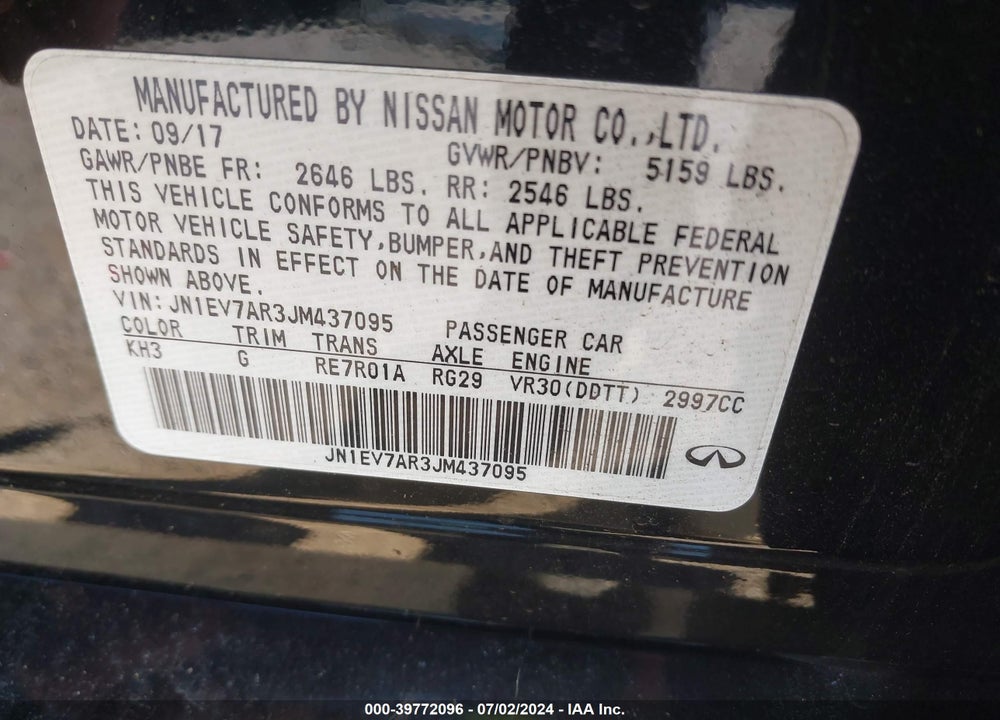 2018 INFINITI Q50 3.0T LUXE VIN: JN1EV7AR3JM437095